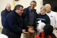 Barack Obama et Chris Christie aux côtés des victimes du New Jersey