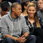 Kelly Rowland, Jay-Z, Beyonce et sa cousine Angie au match des Nets de Brooklyn