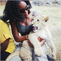 Kelly Rowland pose avec un lionceau en Afrique du Sud